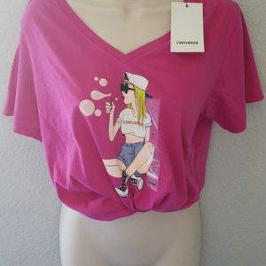 Converse Graphic tee Logo on girl blowing bubbles
